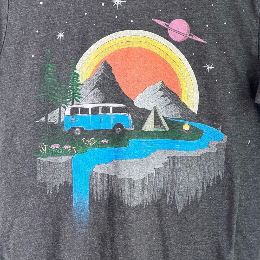 Curbside Clothing Graphic Tee S Women Camping Van Space Nature Charcoal Gorpcore - Picture 8 of 8